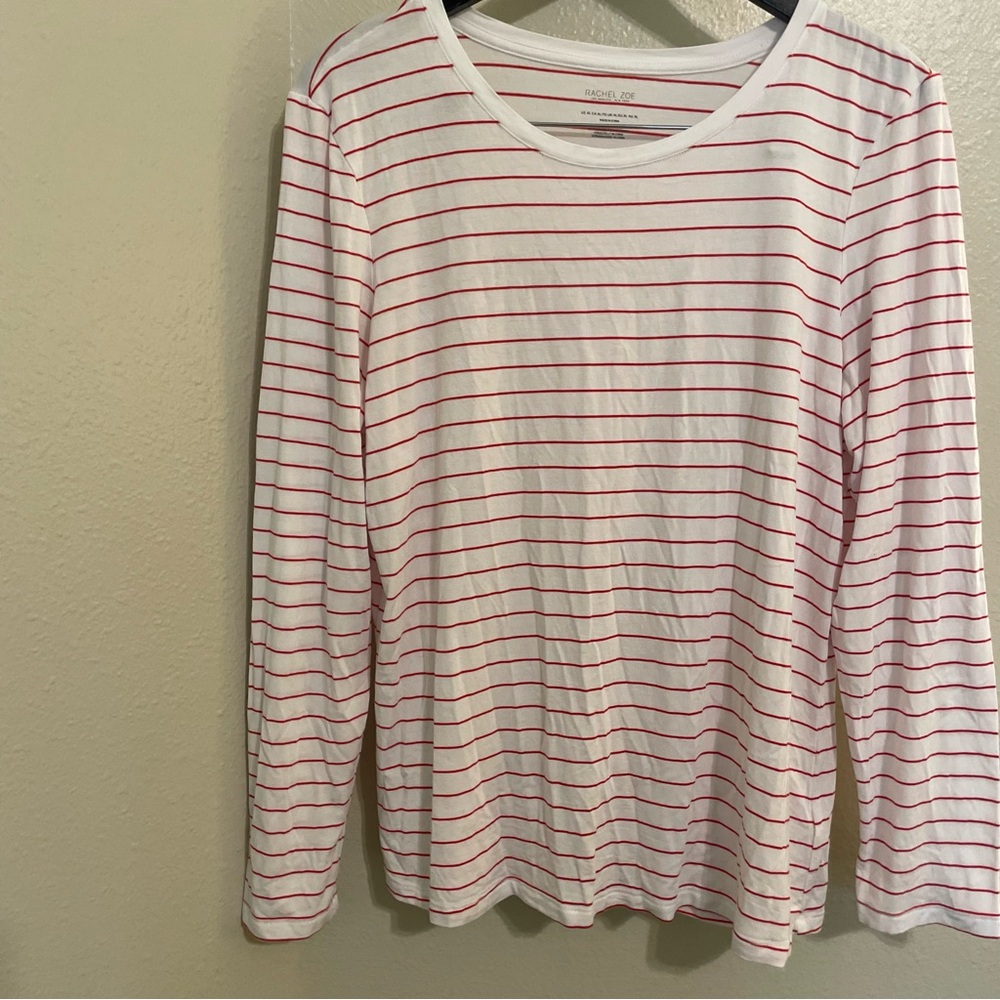 Rachel Zoe White Tee with Red Stripes